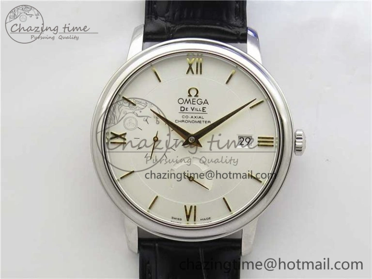 De Ville Prestige Real PR SS ZF 1:1  Best Edition White Dial YG Markers Black Leather Strap MIYOTA Packable 7902