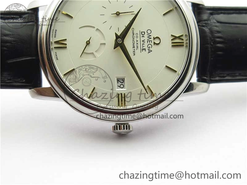 De Ville Prestige Real PR SS ZF 1:1  Best Edition White Dial YG Markers Black Leather Strap MIYOTA Packable 7902