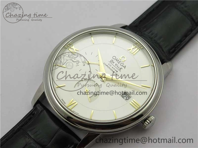 De Ville Prestige Real PR SS ZF 1:1  Best Edition White Dial YG Markers Black Leather Strap MIYOTA Packable 7902