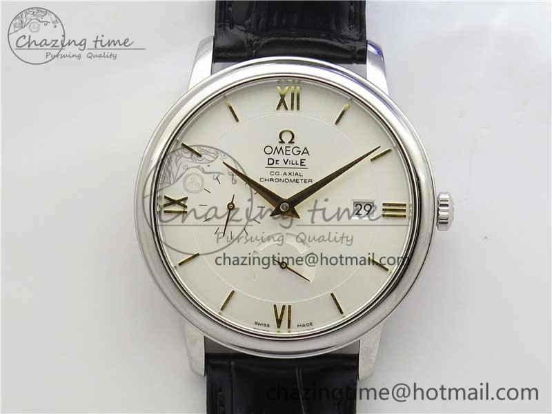 De Ville Prestige Real PR SS ZF 1:1  Best Edition White Dial YG Markers Black Leather Strap MIYOTA Packable 7902