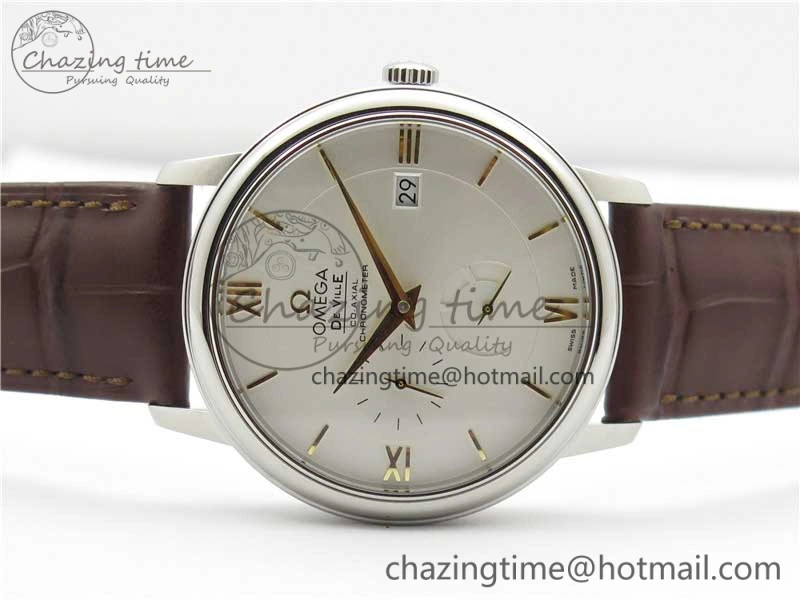 De Ville Prestige Real PR SS ZF 1:1  Best Edition White Dial YG Markers Brown Leather Strap MIYOTA Durable 7899