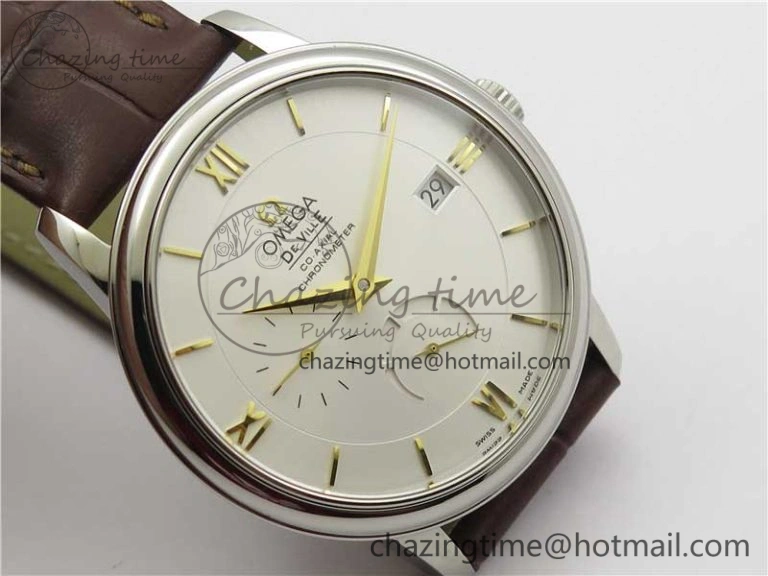 De Ville Prestige Real PR SS ZF 1:1  Best Edition White Dial YG Markers Brown Leather Strap MIYOTA Durable 7899