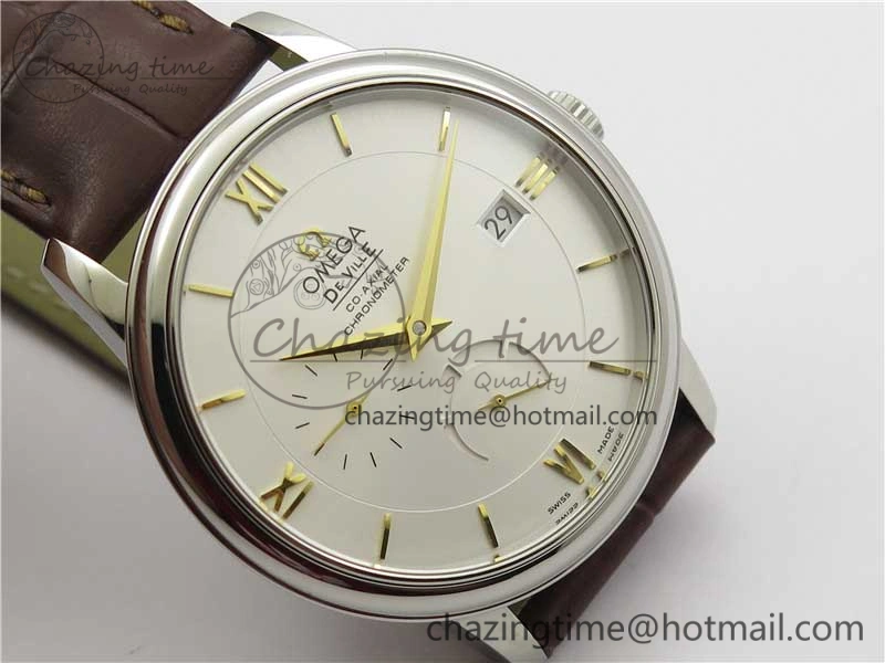 De Ville Prestige Real PR SS ZF 1:1  Best Edition White Dial YG Markers Brown Leather Strap MIYOTA Durable 7899