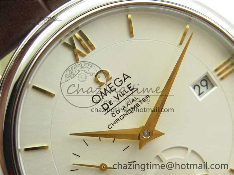 De Ville Prestige Real PR SS ZF 1:1  Best Edition White Dial YG Markers Brown Leather Strap MIYOTA Durable 7899