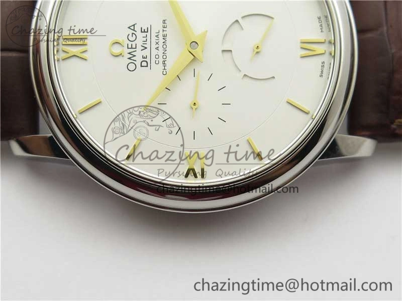 De Ville Prestige Real PR SS ZF 1:1  Best Edition White Dial YG Markers Brown Leather Strap MIYOTA Durable 7899