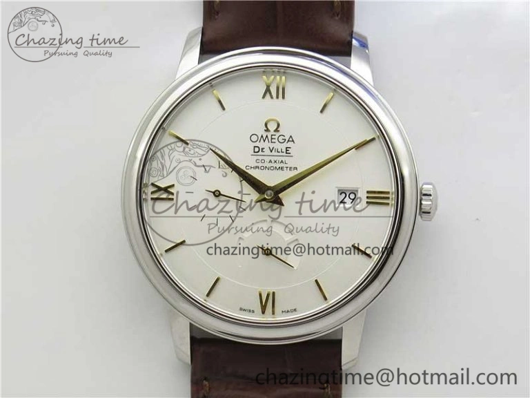 De Ville Prestige Real PR SS ZF 1:1  Best Edition White Dial YG Markers Brown Leather Strap MIYOTA Durable 7899
