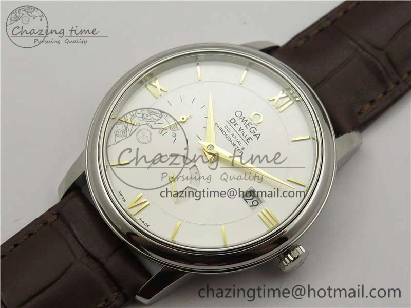 De Ville Prestige Real PR SS ZF 1:1  Best Edition White Dial YG Markers Brown Leather Strap MIYOTA Durable 7899