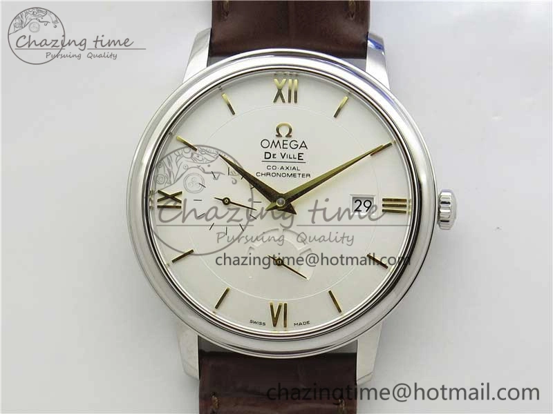 De Ville Prestige Real PR SS ZF 1:1  Best Edition White Dial YG Markers Brown Leather Strap MIYOTA Durable 7899