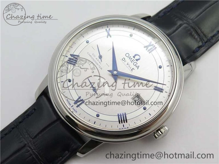 De Ville Prestige Real PR SS ZF 1:1 Best Edition Gray Dial Blue Markers on Blue Leather Strap MIYOTA Classic 7936