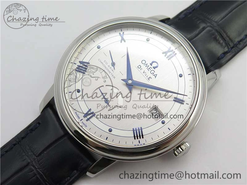 De Ville Prestige Real PR SS ZF 1:1 Best Edition Gray Dial Blue Markers on Blue Leather Strap MIYOTA Classic 7936