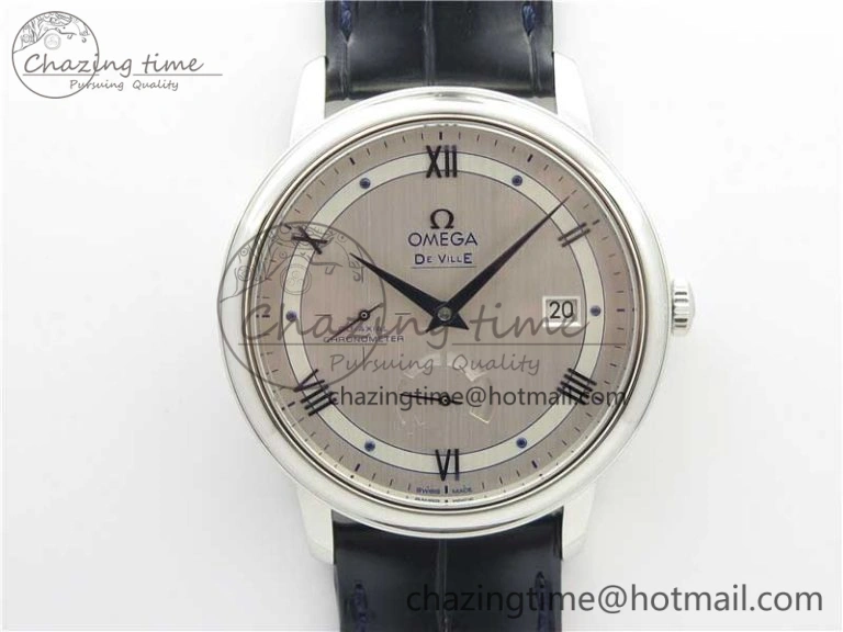 De Ville Prestige Real PR SS ZF 1:1 Best Edition Gray Dial Blue Markers on Blue Leather Strap MIYOTA Classic 7936