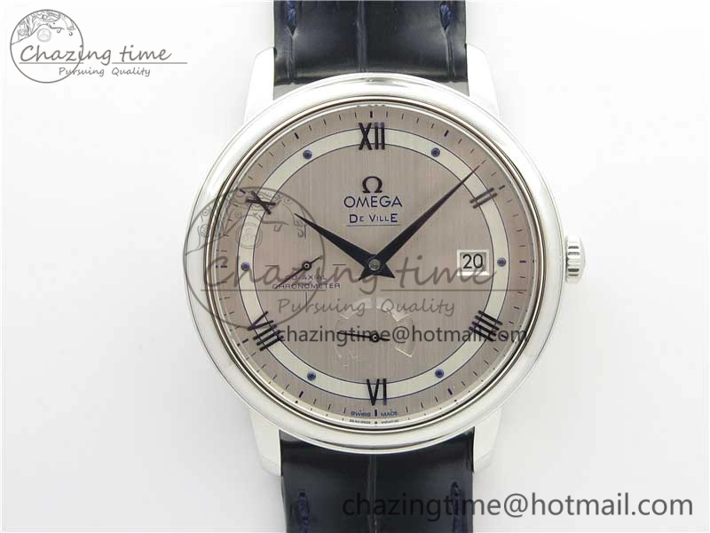 De Ville Prestige Real PR SS ZF 1:1 Best Edition Gray Dial Blue Markers on Blue Leather Strap MIYOTA Classic 7936