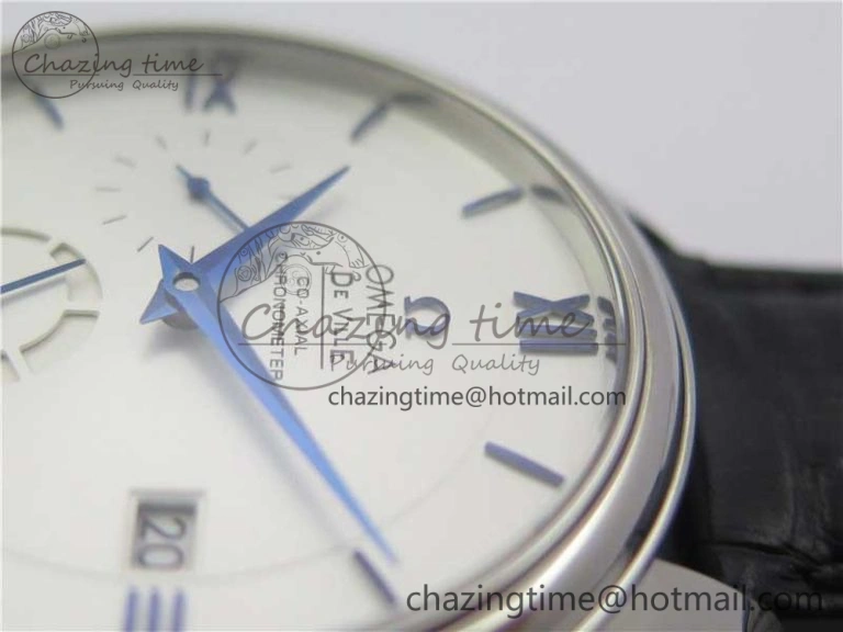 De Ville Prestige Real PR SS ZF 1:1 Best Edition White Dial Blue Markers on Black Leather Strap MIYOTA Stretchable 7941