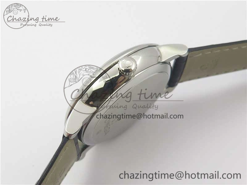 De Ville Prestige Real PR SS ZF 1:1 Best Edition White Dial Blue Markers on Black Leather Strap MIYOTA Stretchable 7941