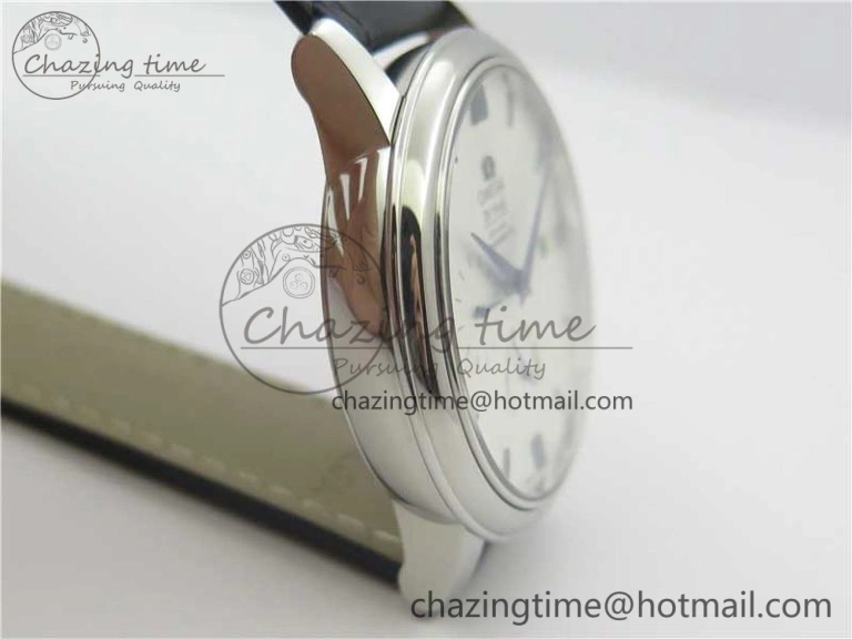 De Ville Prestige Real PR SS ZF 1:1 Best Edition White Dial Blue Markers on Black Leather Strap MIYOTA Stretchable 7941