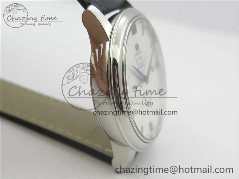 De Ville Prestige Real PR SS ZF 1:1 Best Edition White Dial Blue Markers on Black Leather Strap MIYOTA Stretchable 7941