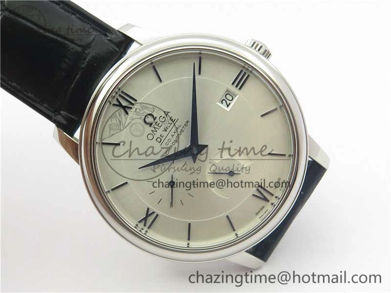 De Ville Prestige Real PR SS ZF 1:1 Best Edition White Dial Blue Markers on Black Leather Strap MIYOTA Stretchable 7941