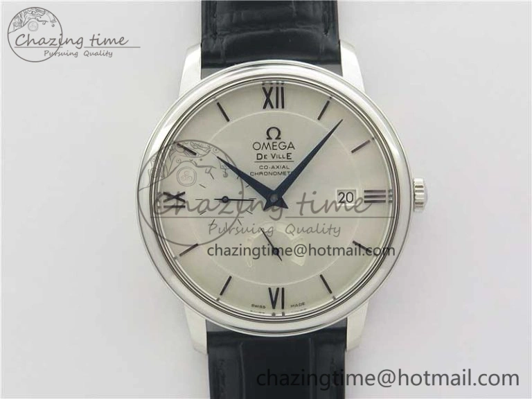 De Ville Prestige Real PR SS ZF 1:1 Best Edition White Dial Blue Markers on Black Leather Strap MIYOTA Stretchable 7941