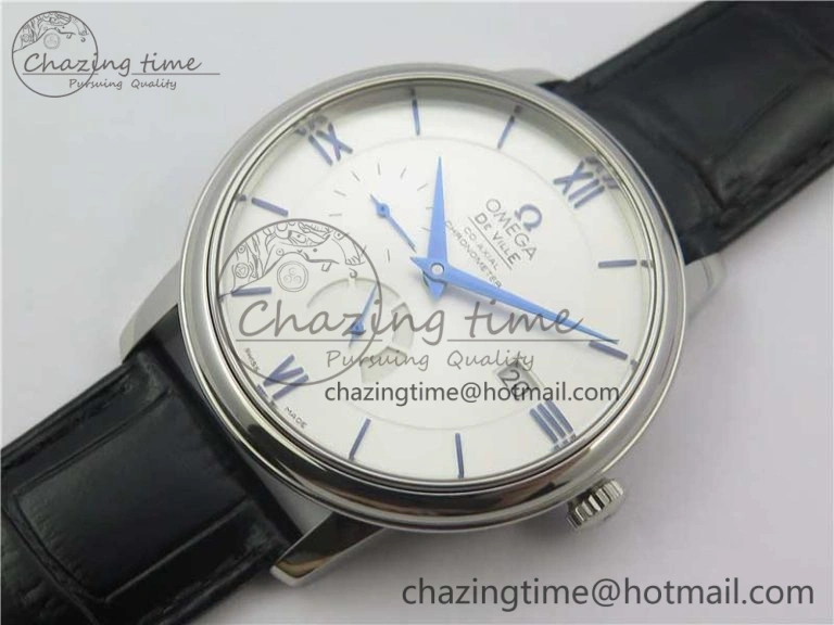 De Ville Prestige Real PR SS ZF 1:1 Best Edition White Dial Blue Markers on Black Leather Strap MIYOTA Stretchable 7941