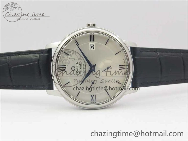 De Ville Prestige Real PR SS ZF 1:1 Best Edition White Dial Blue Markers on Black Leather Strap MIYOTA Stretchable 7941