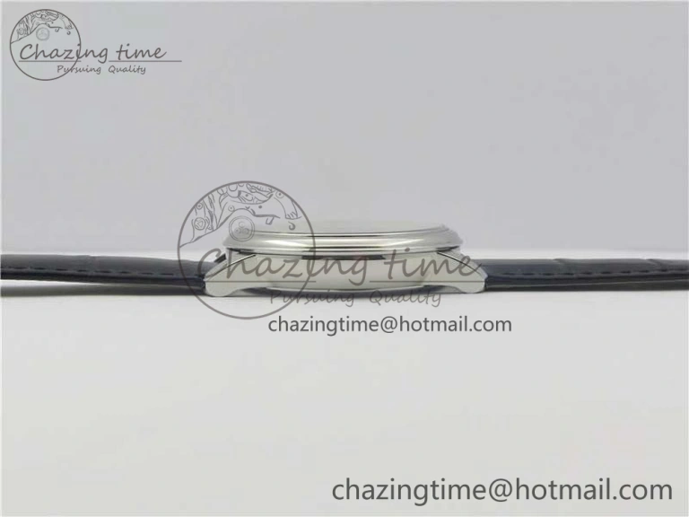 De Ville Prestige Real PR SS ZF 1:1 Best Edition White Dial Blue Markers on Black Leather Strap MIYOTA Stretchable 7941