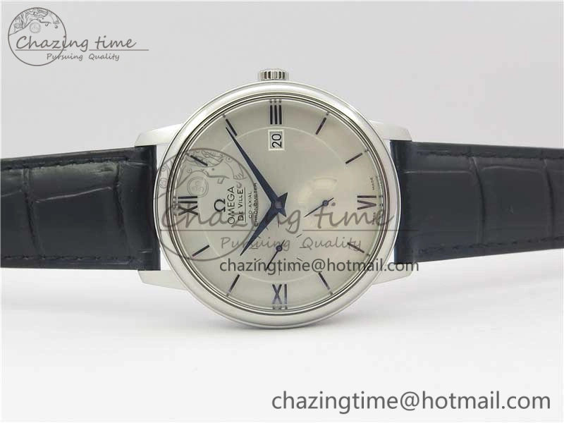 De Ville Prestige Real PR SS ZF 1:1 Best Edition White Dial Blue Markers on Black Leather Strap MIYOTA Stretchable 7941