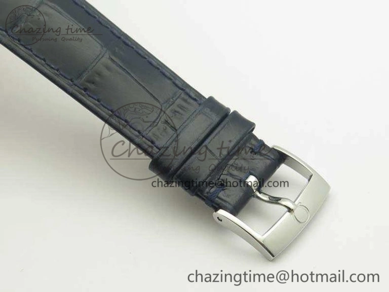 De Ville Prestige Real Power Reserve SS TW 1:1 Best Edition Silver Dial Blue Markers On Leather Strap A Premium 8093