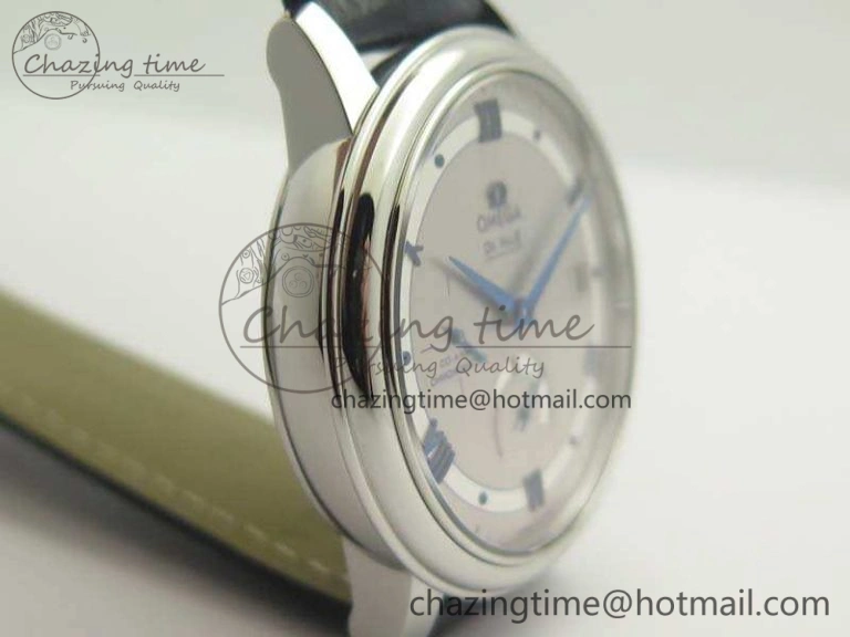 De Ville Prestige Real Power Reserve SS TW 1:1 Best Edition Silver Dial Blue Markers On Leather Strap A Premium 8093