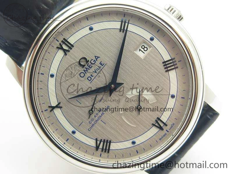 De Ville Prestige Real Power Reserve SS TW 1:1 Best Edition Silver Dial Blue Markers On Leather Strap A Premium 8093