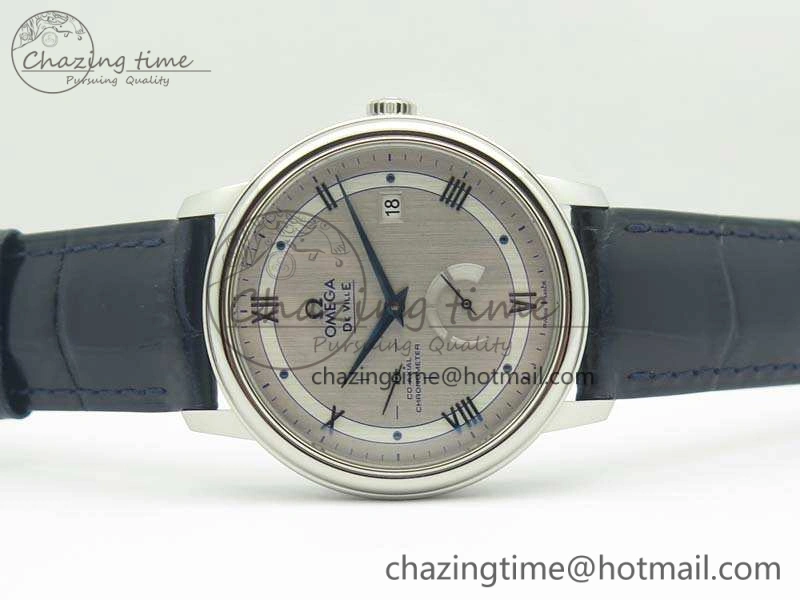 De Ville Prestige Real Power Reserve SS TW 1:1 Best Edition Silver Dial Blue Markers On Leather Strap A Premium 8093