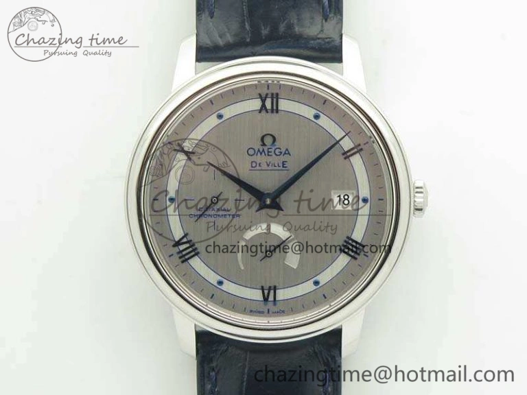 De Ville Prestige Real Power Reserve SS TW 1:1 Best Edition Silver Dial Blue Markers On Leather Strap A Premium 8093