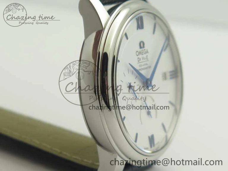 De Ville Prestige Real Power Reserve SS TW 1:1 Best Edition White Dial Blue Markers On Leather Strap A SoftTouch 8094