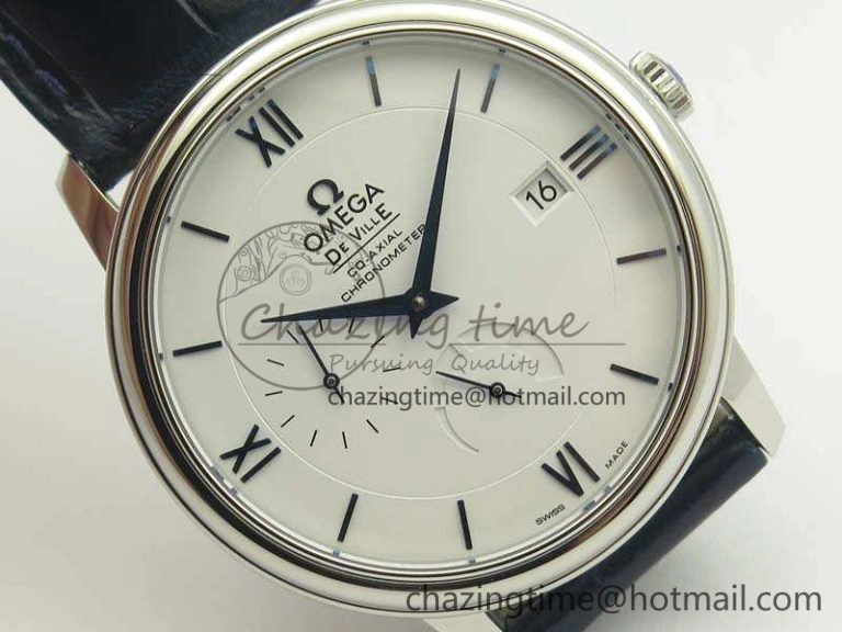De Ville Prestige Real Power Reserve SS TW 1:1 Best Edition White Dial Blue Markers On Leather Strap A SoftTouch 8094