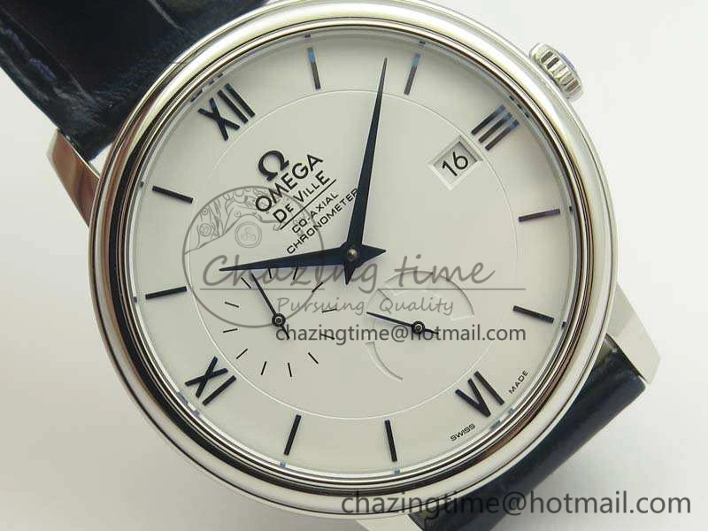 De Ville Prestige Real Power Reserve SS TW 1:1 Best Edition White Dial Blue Markers On Leather Strap A SoftTouch 8094