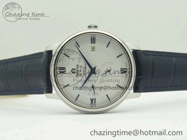 De Ville Prestige Real Power Reserve SS TW 1:1 Best Edition White Dial Blue Markers On Leather Strap A SoftTouch 8094