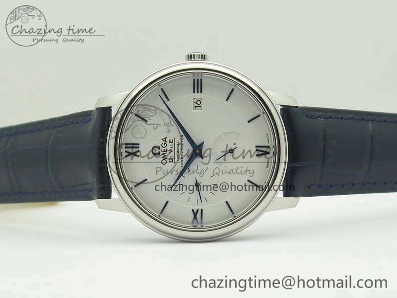 De Ville Prestige Real Power Reserve SS TW 1:1 Best Edition White Dial Blue Markers On Leather Strap A SoftTouch 8094