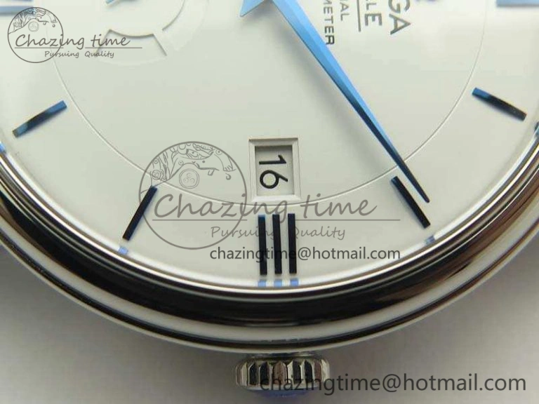 De Ville Prestige Real Power Reserve SS TW 1:1 Best Edition White Dial Blue Markers On Leather Strap A SoftTouch 8094