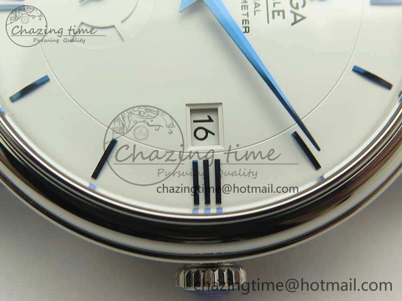 De Ville Prestige Real Power Reserve SS TW 1:1 Best Edition White Dial Blue Markers On Leather Strap A SoftTouch 8094