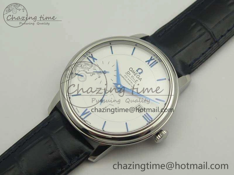 De Ville Prestige Real Power Reserve SS TW 1:1 Best Edition White Dial Blue Markers On Leather Strap A SoftTouch 8094