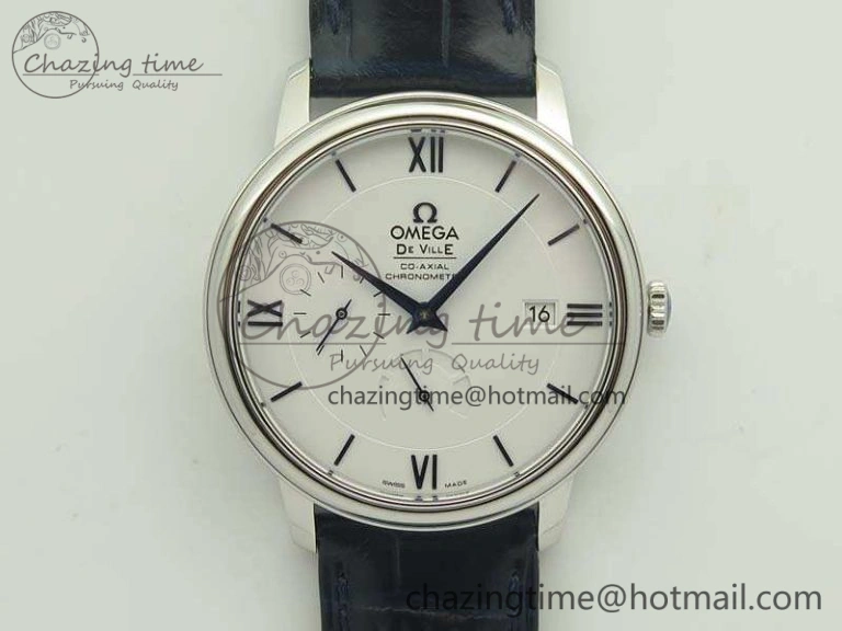 De Ville Prestige Real Power Reserve SS TW 1:1 Best Edition White Dial Blue Markers On Leather Strap A SoftTouch 8094