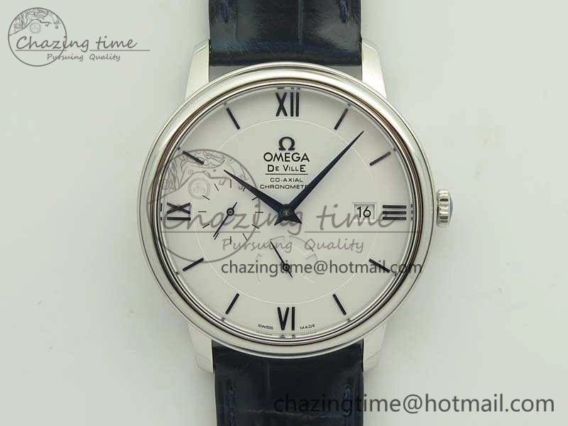 De Ville Prestige Real Power Reserve SS TW 1:1 Best Edition White Dial Blue Markers On Leather Strap A SoftTouch 8094