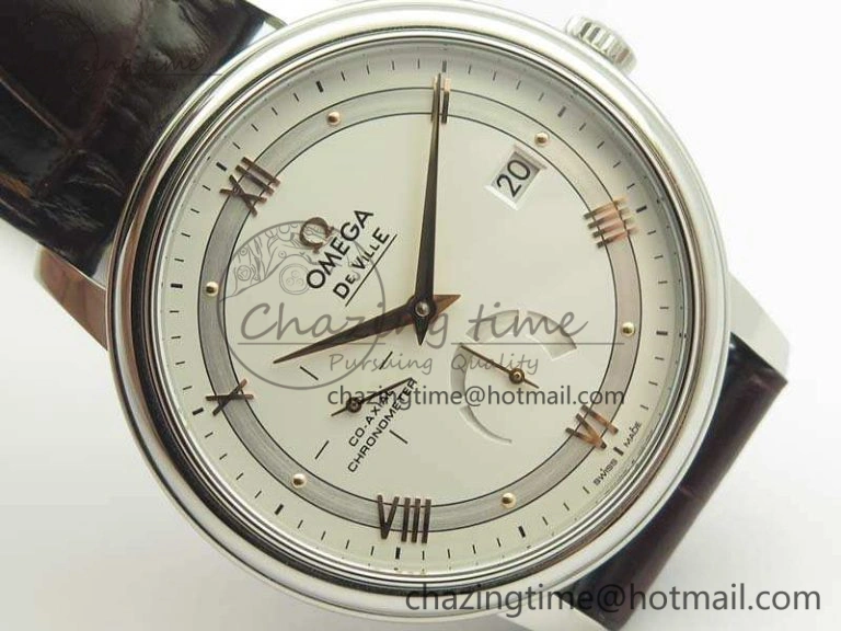 Functional De Ville Prestige Real Power Reserve SS TW 1:1 Best Edition White Dial RG Markers On Leather Strap A 8089