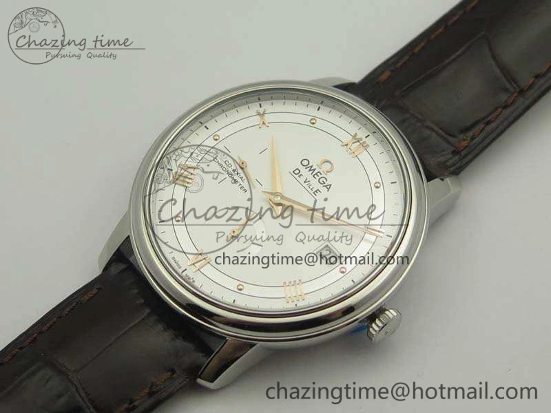 Functional De Ville Prestige Real Power Reserve SS TW 1:1 Best Edition White Dial RG Markers On Leather Strap A 8089
