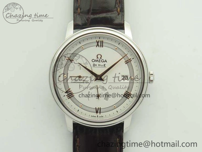 Functional De Ville Prestige Real Power Reserve SS TW 1:1 Best Edition White Dial RG Markers On Leather Strap A 8089