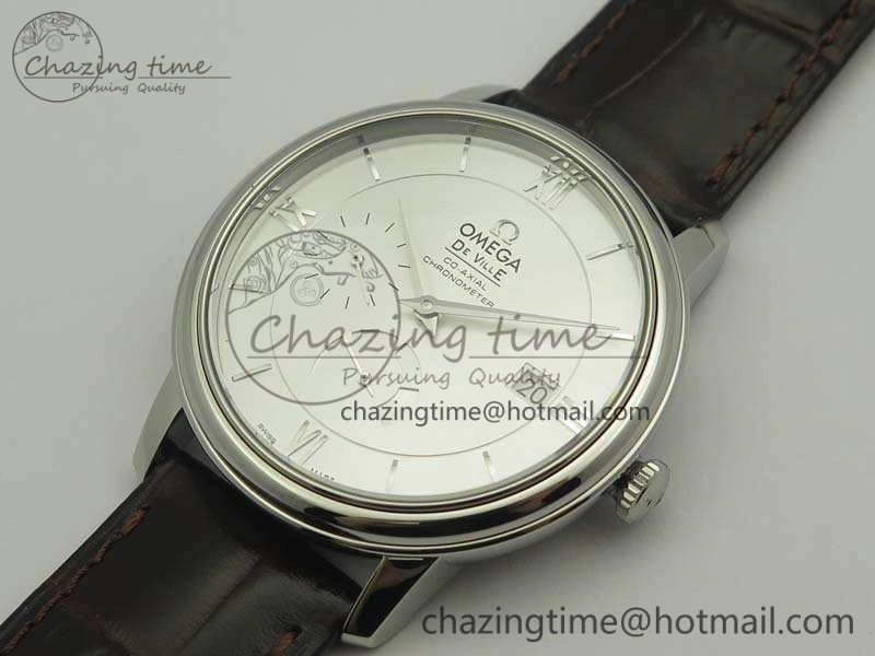 De Ville Prestige Real Power Reserve SS TW 1:1 Best Edition White Dial SS Markers On Leather Strap A Breathable 8095