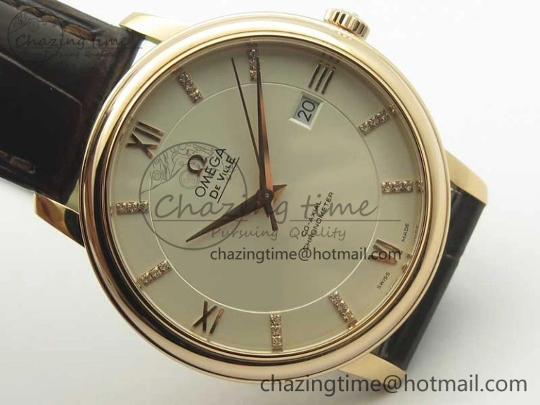 Fashionable De Ville RG MKF 1:1 Best Edition Silver Dial Diamonds Markers on Brown Leather Strap MIYOTA 9015 V 8047
