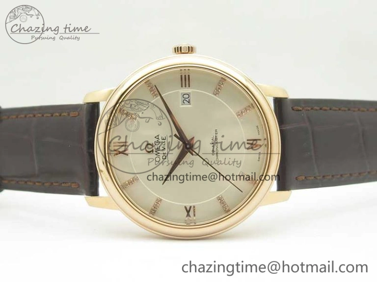 Fashionable De Ville RG MKF 1:1 Best Edition Silver Dial Diamonds Markers on Brown Leather Strap MIYOTA 9015 V 8047