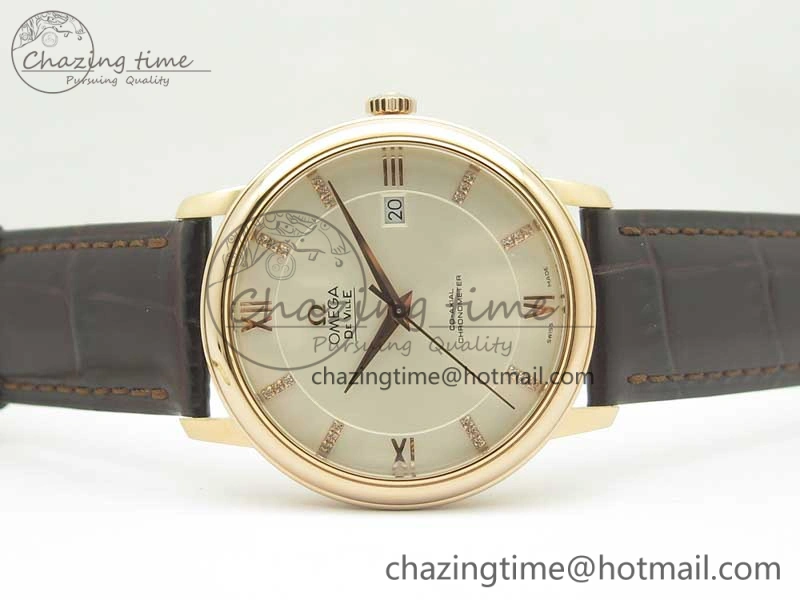 Fashionable De Ville RG MKF 1:1 Best Edition Silver Dial Diamonds Markers on Brown Leather Strap MIYOTA 9015 V 8047