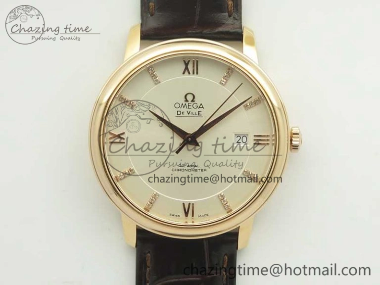 Fashionable De Ville RG MKF 1:1 Best Edition Silver Dial Diamonds Markers on Brown Leather Strap MIYOTA 9015 V 8047