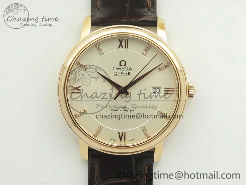 Fashionable De Ville RG MKF 1:1 Best Edition Silver Dial Diamonds Markers on Brown Leather Strap MIYOTA 9015 V 8047